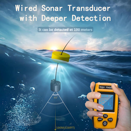TL88 Fish Finder With Sonar Sensor Transducer, LCD Display, Portable for Boat and Ice Fishing, Handheld Depth Finder Kit - PuriLite