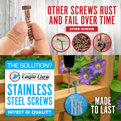 #10 x 3 Inch Stainless Steel Deck Screws 350 Pieces | T25 Star Torx Drive Flat Head | 304 Grade Stainless Steel Wood Screws High Corrosion Resistance by Allen's Trading Co. Eagle Claw Fasteners - PuriLite