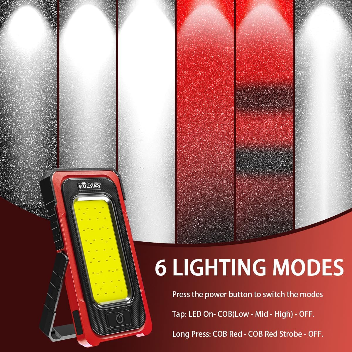 WARSUN Led Work Light Rechargeable, Portable Magnetic Work Light, LED Flood Light Waterproof for Outdoor Camping Hiking Emergency Car Repairing (USB + Solar Charging, Blue) - PuriLite