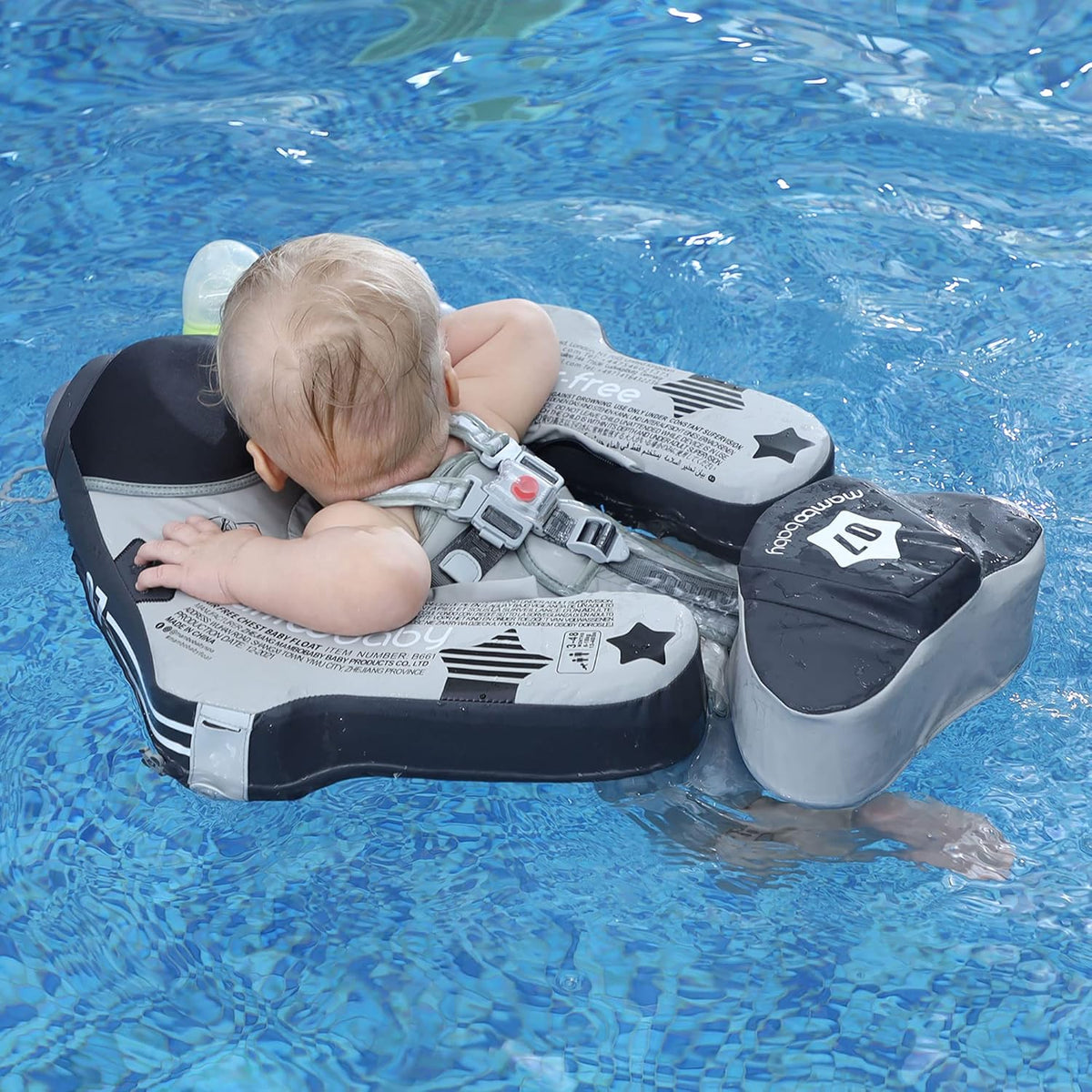 Mambobaby Baby Swim Float with Canopy, Non-Inflatable Solid Baby Float, Upgrade Soft Skin-Friendly Material Infant Swim Float - PuriLite