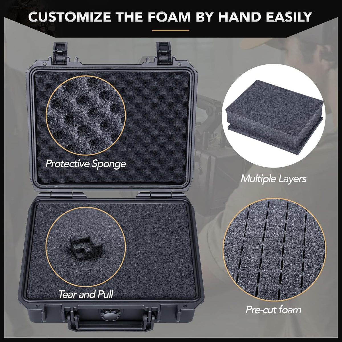 Lykus HC-2710 Portable Waterproof Hard Case with Foam, Camera Case with Customizable Fit Foam,Fit use of Drones,Camera, Equipments, Interior Size 27x16x8 cm - PuriLite
