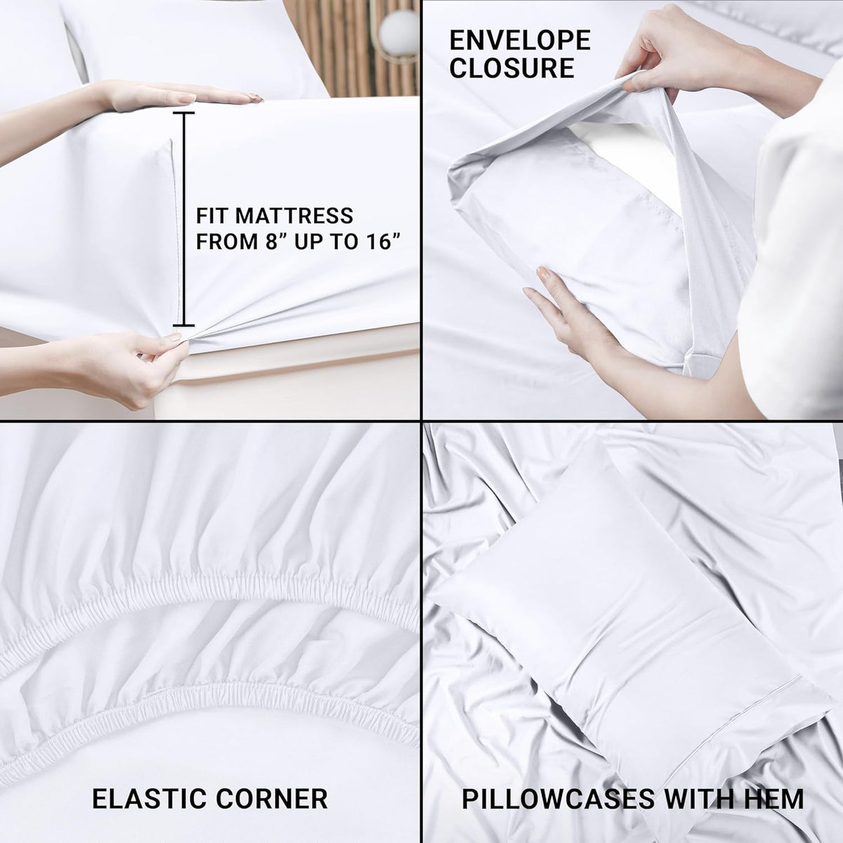 Utopia Bedding Queen Bed Sheet Set - 4 Piece Bedding - Soft Brushed Microfiber Fabric - Shrinkage & Fade Resistant - Easy Care (White) - PuriLite
