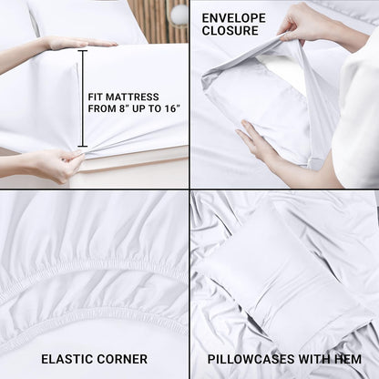 Utopia Bedding Queen Bed Sheet Set - 4 Piece Bedding - Soft Brushed Microfiber Fabric - Shrinkage & Fade Resistant - Easy Care (White) - PuriLite