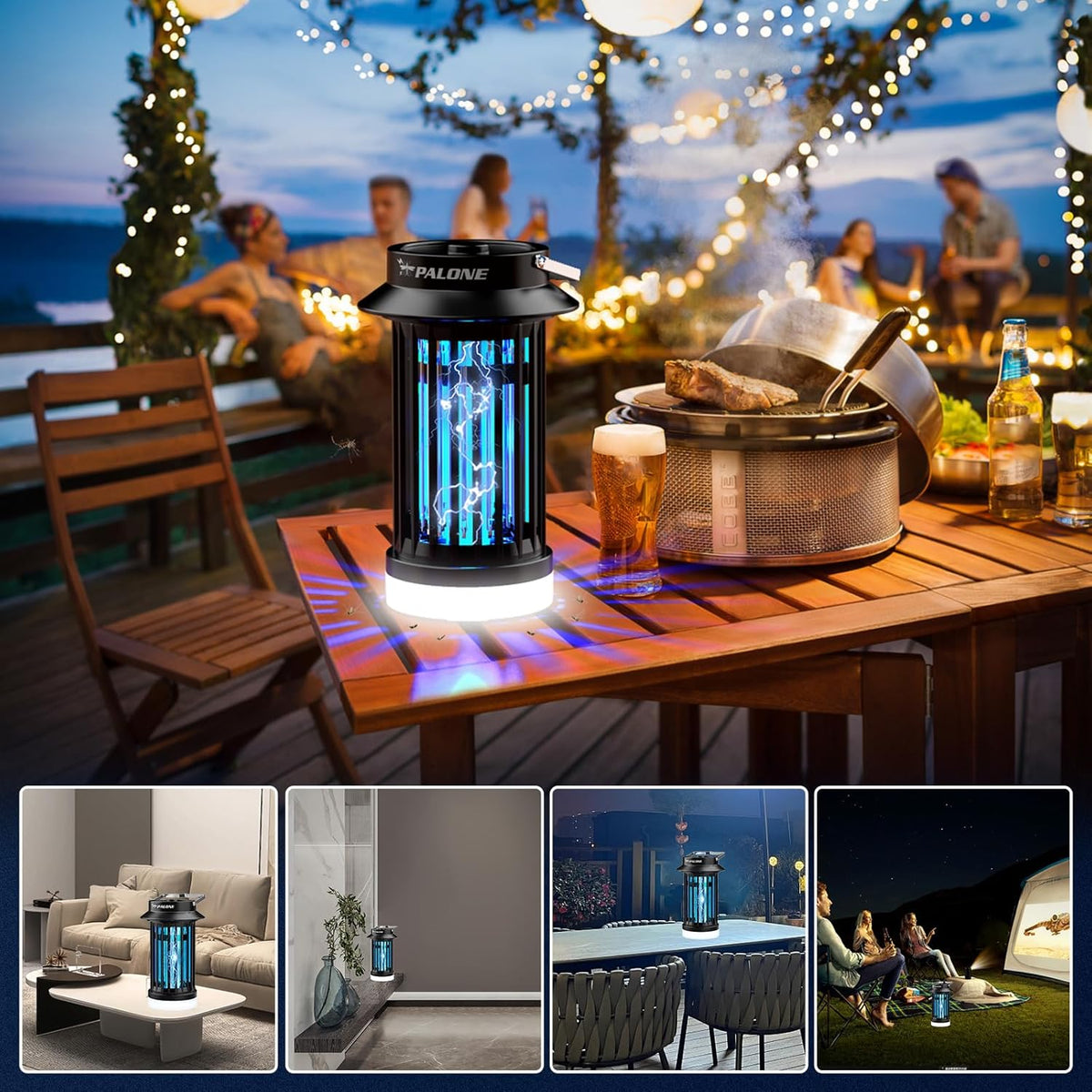 PALONE Bug Zapper, Electric Bug Zapper with 4200V,Indoor Bug Zapper with 2600mAh Used for 13 Hours, Portable Electric Flytrap,Outdoor Bug Zapper for Home,Backyard,Patio,Camping and Fishing - PuriLite