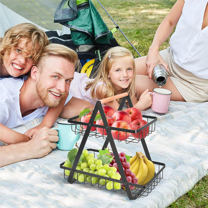 2 Tier Countertop Fruit Basket,Portable Fruit Bowle Basket for Kitchen Organizer Storage & Dining Room Fruits Vegetable Bread Snacks,MAHUEEOL Detachable Metal Rectangle Basket Storage - PuriLite