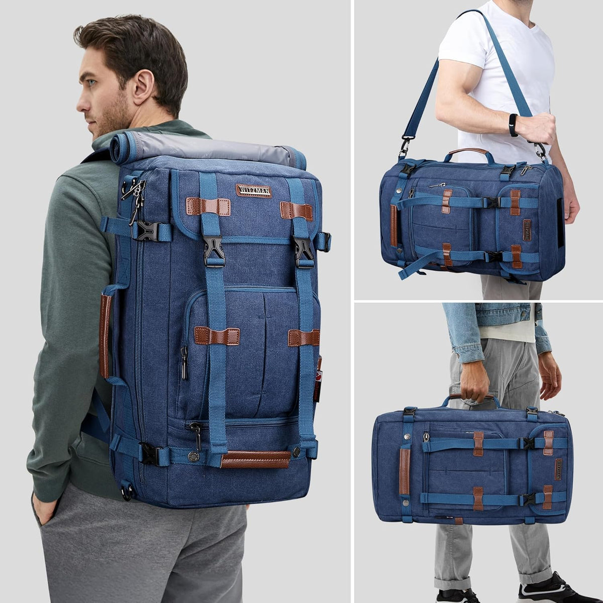 WITZMAN Canvas Backpack Vintage Travel Backpack Large Laptop Bags Convertible Shoulder Rucksack - PuriLite