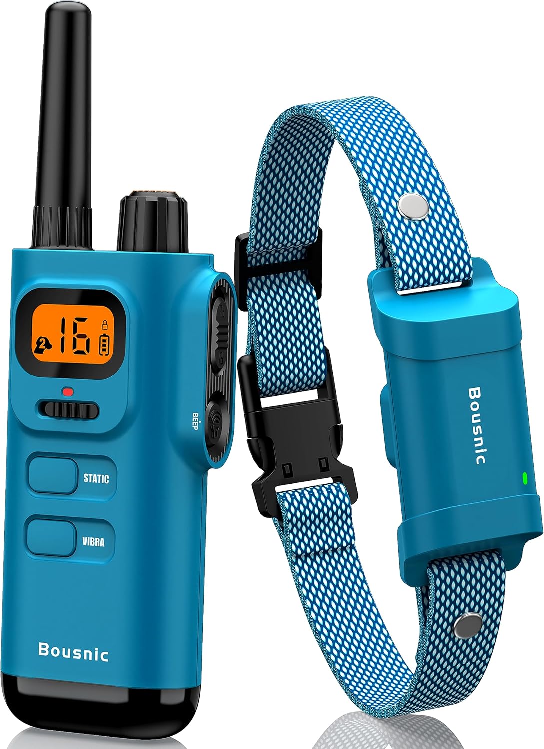 Bousnic Dog Shock Collar with Remote - [New Edition] 4000FT Dog Training Collar for Large Medium Small Dogs (8-120lbs) Waterproof Rechargeable E Collar with Beep, Vibration, Safe Shock (Bright Blue) - PuriLite