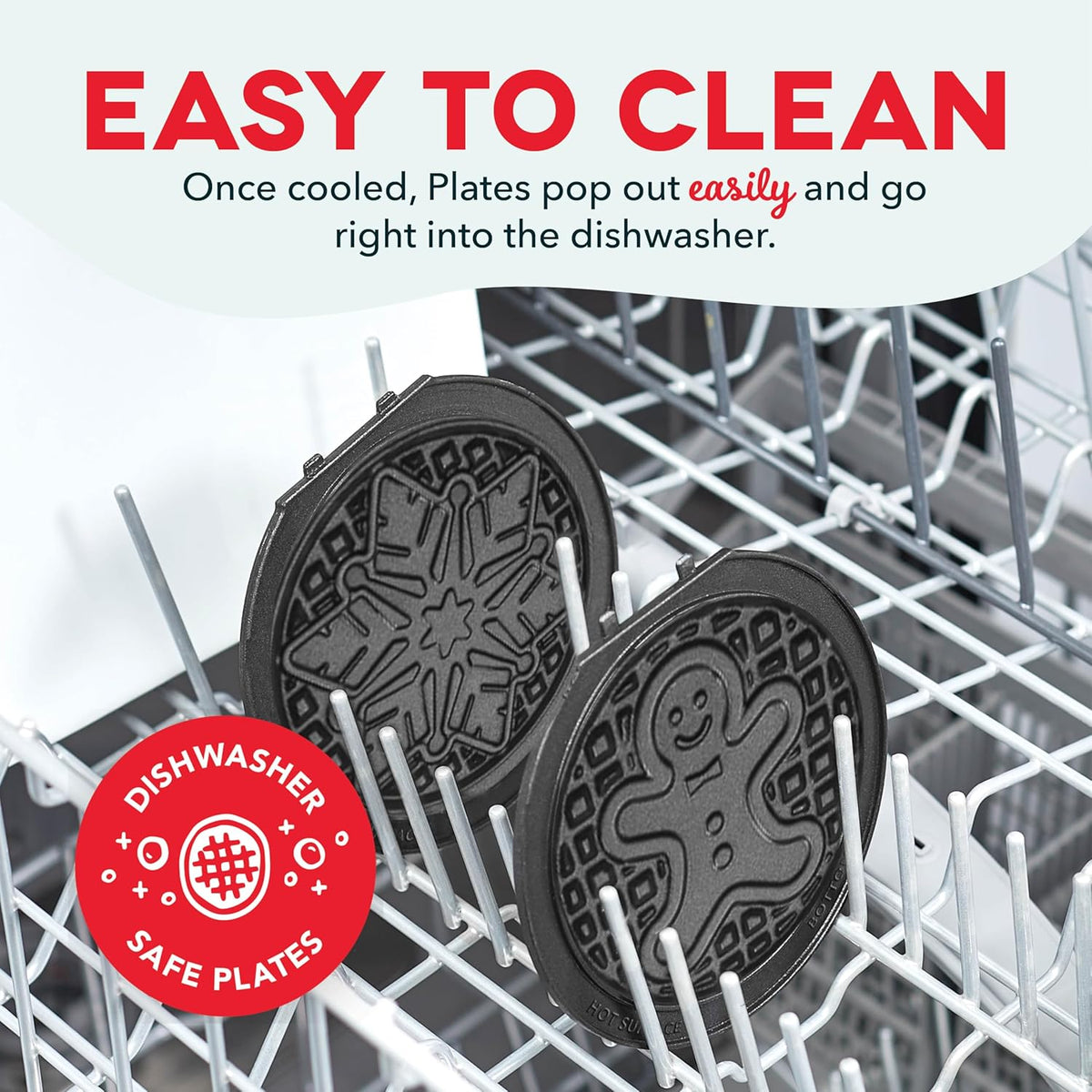 DASH Multimaker Mini System Two 4” Nonstick Removable Waffle Plates (Gingerbread & Snowflake) - 2Pc Plate Pack for Waffle Iron & Griddle, Compatible with Dash MultiMaker Mini System, Nonstick Surface - PuriLite