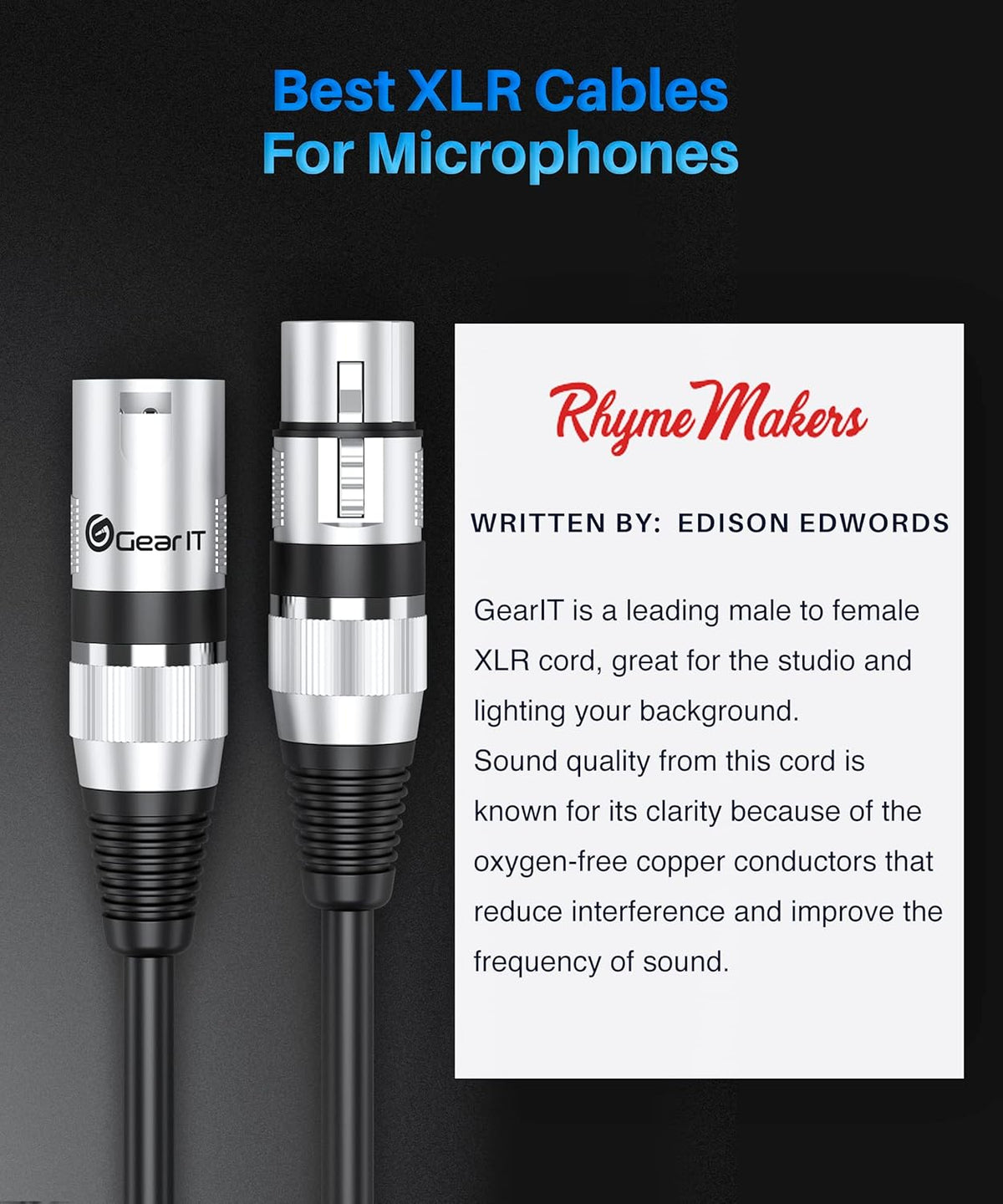 GEARit XLR Male to Female Microphone Cable (10 Feet, 6-Pack) 3-Pin Balanced Shielded Mixer, Recording Studio, Podcast - Black - PuriLite