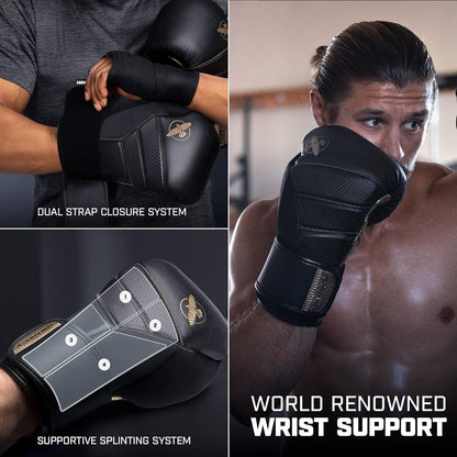 Hayabusa T3 Boxing Gloves for Men and Women Wrist and Knuckle Protection, Dual-X Hook and Loop Closure, Splinted Wrist Support, 5 Layer Foam Knuckle Padding - PuriLite