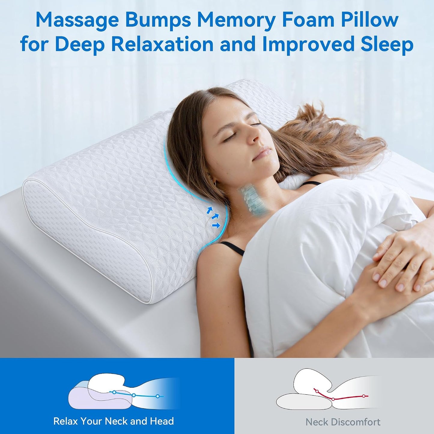 Sandwich Cervical Neck Pillow Queen Size, Memory Foam Pillow for Sleeping, Adjustable Contour Ergonomic Orthopedic Cooling Pillow for Side, Back & Stomach Sleepers（Soft）