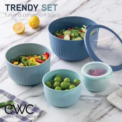 COOK WITH COLOR Prep Bowls with Lids- 8 Piece Nesting Plastic Small Mixing Bowl Set with Lids (Teal Ombre) - PuriLite