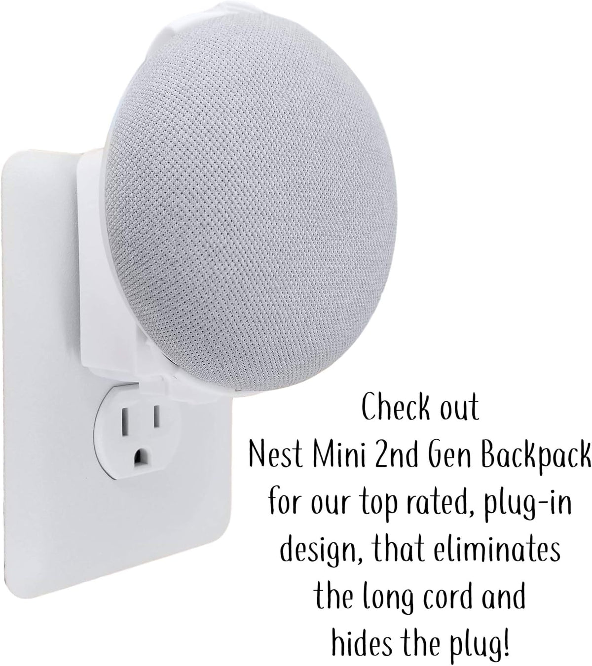 The Mini Genie for Google Nest Mini (2nd Gen) | Cleanest Design | Lowest Profile | No Ugly Bulk | Vertical or Horizontal | Outlet Wall Mount Hanger Stand (White, 1-Pack) - PuriLite