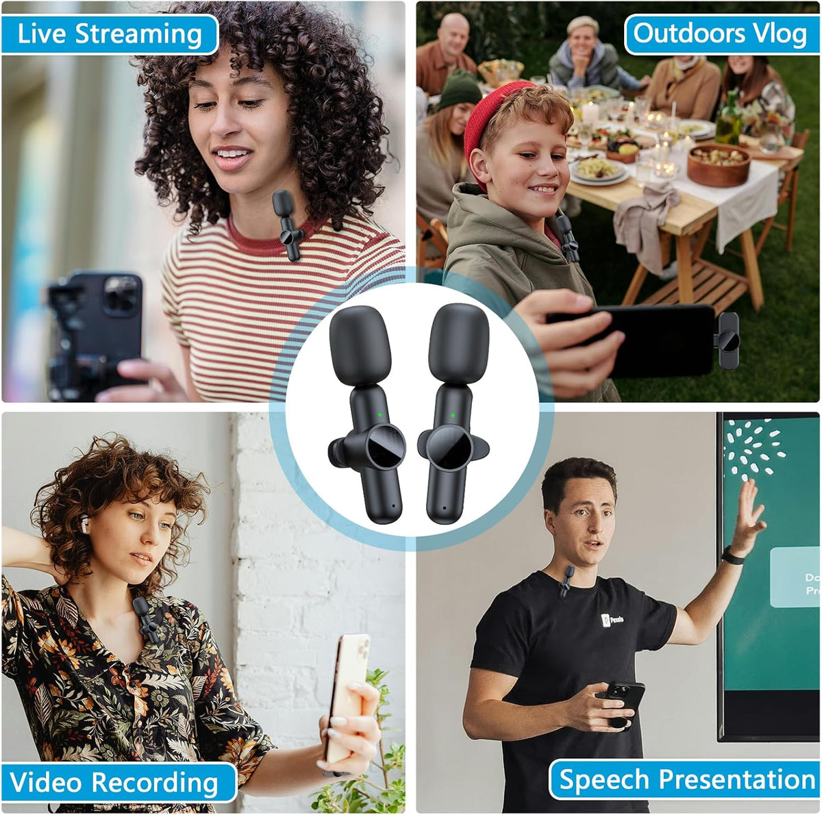 2 Pack Wireless Lavalier Microphone for iPhone iPad, RICCHI Mini Microphone Plug-Play Wireless Mic for Video Recording, Interview, YouTube, Facebook, TikTok, Auto Sync and Noise Reduction - PuriLite