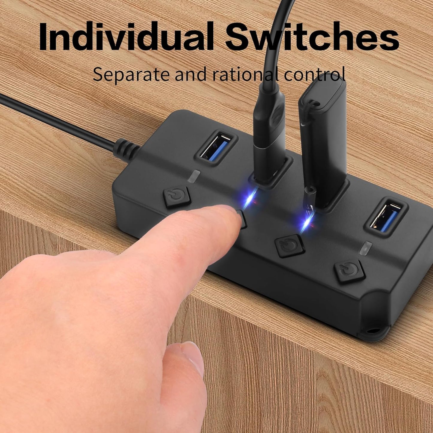 90 Degree USB Hub Splitter YACSEJAO USB 2.0 Data Hub with Individual LED Button On/Off Switch DC5.5 * 2.1 Power Port for Laptop,PC Computer (7 Ports, 1M) - PuriLite