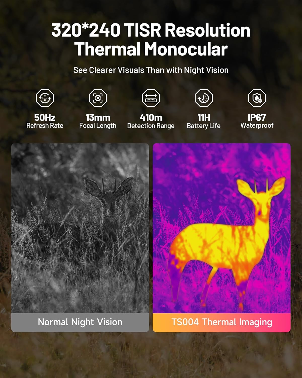TOPDON TS004 256x192 Thermal Monocular, Supported Wireless Connection, 13mm 50Hz Thermal Night Vision with 11-Hour Battery Life, IP67 Waterproof Thermal Imaging Monocular for Hunting - PuriLite