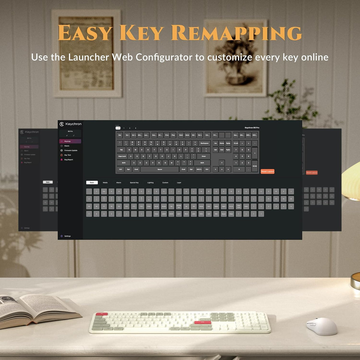 Keychron B6 Pro Quiet Key Full Size Ultra-Slim Wireless Keyboard, ZMK Programmable Bluetooth 5.1/2.4 GHz/Wired with Ultra-Long Battery Life Low Profile for Mac Win Linux System - Space Gray - PuriLite