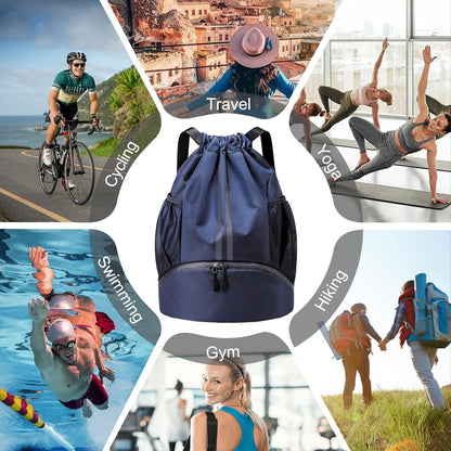 Hoedia Sports Drawstring Backpack - String Swim Gym Bag with Shoes Compartment and Wet Proof Pocket for Women/Men - PuriLite