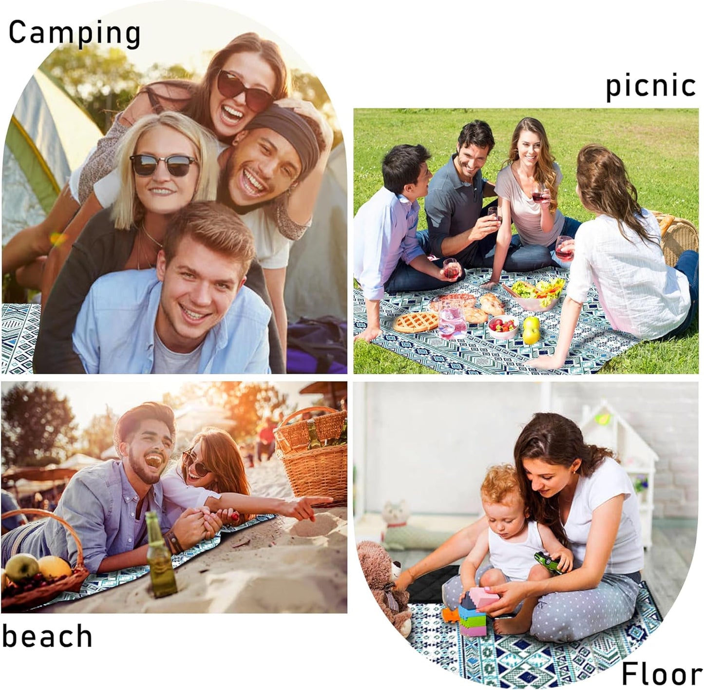 SAMSIER Large Outdoor Picnic Blankets Waterproof Foldable, Beach Blanket Sandproof Portable, Cute Picnic Mat Washable (Navy Blue, 60"×80") - PuriLite