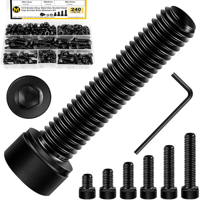 Mywish 900Pcs Metric Screw Assortment, M3 M4 M5 M6 Screw Assortment Kit 304 Stainless Steel Hex Socket Button Head Socket Cap Metric Screws Bolts & Flat Washers/Nuts/Hex Wrenches 16 Sizes 8MM to 20MM - PuriLite