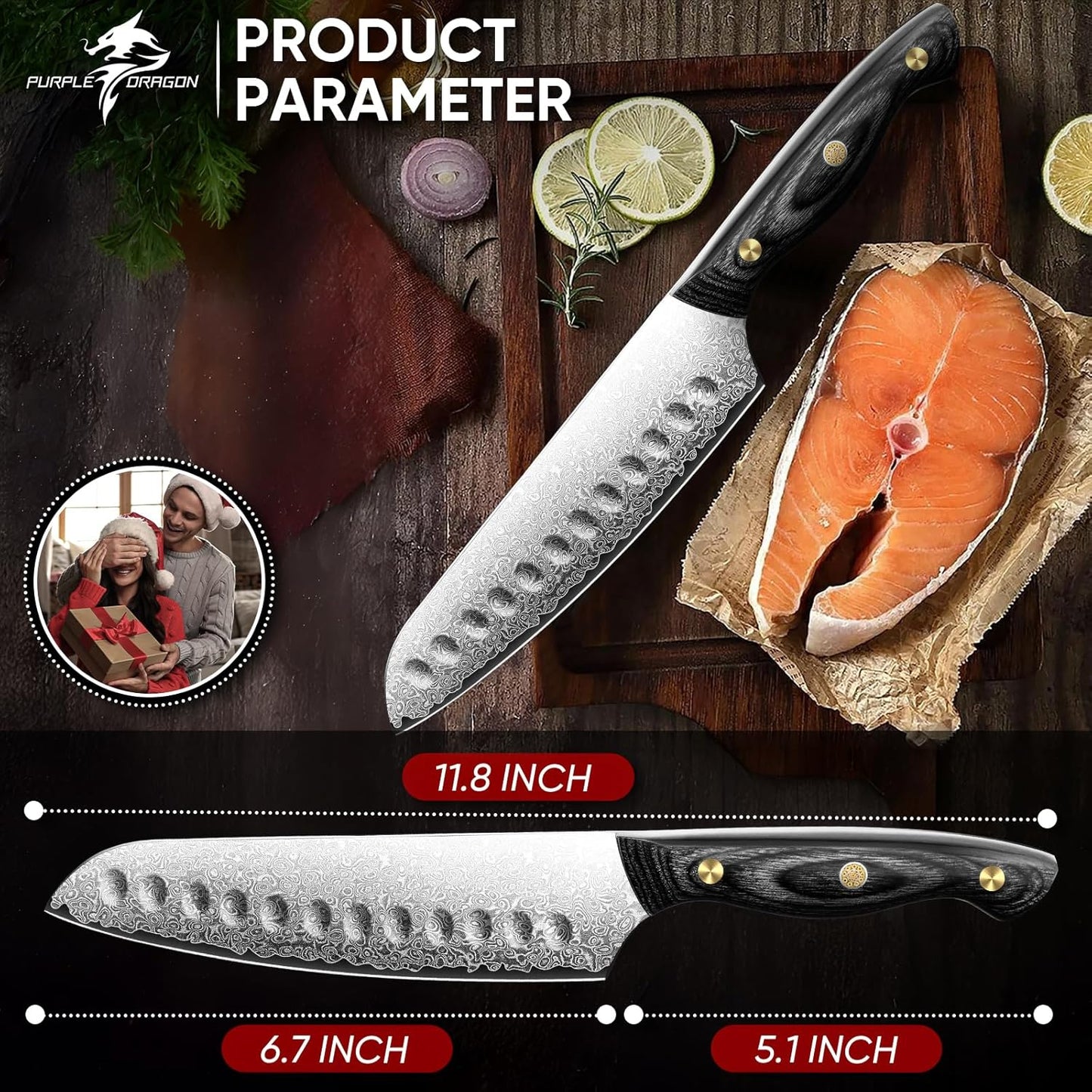 Purple Dragon Damascus Fish Fillet Knife - 7 inch Flexible Boning Knife with VG10 Core, Kitchen Slicing Knife with Full Tang Handle, Birthday Dad Mom Gift - PuriLite