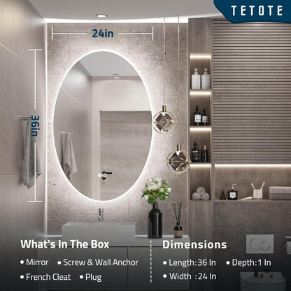 TETOTE 28 Inch Round LED Bathroom Vanity Mirror, Anti-Fog Dimmable Lights IP54 Waterproof Circle Makeup Wall Mounted Mirror - PuriLite