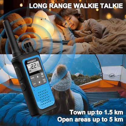 NXGKET Walkie Talkies Long Range for Adults Kids – Rechargeable Two Way Radio with 22 Ch, 1800mAh Battery, USB-C Charging, NOAA Weather, VOX, Flashlight – Great for Outdoor Camping & Hiking 4 Pack - PuriLite
