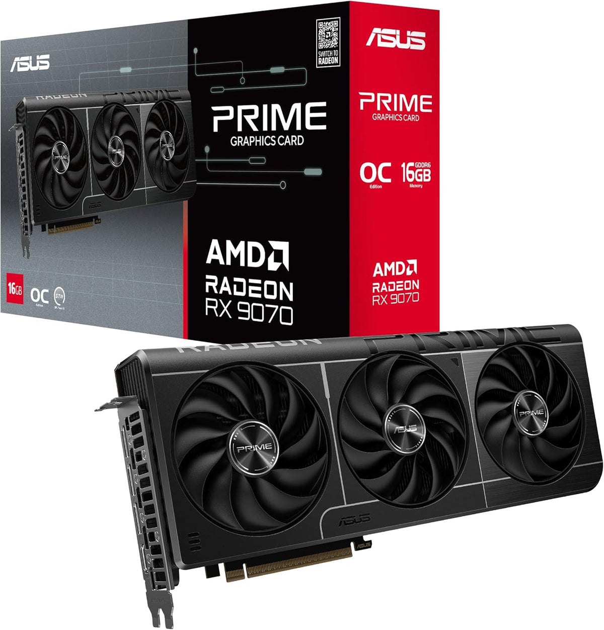ASUS Prime Radeon™ RX 9060 XT 16GB GDDR6 OC Edition Graphics Card (PCIe 5.0, HDMI/DP 2.1, 2.5-Slot Design, axial-tech Fans, Dual Ball Fan Bearings, Dual BIOS, ASUS GPU Guard) - PuriLite