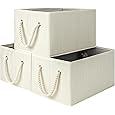 OrganiHaus Large Fabric Storage Baskets for Shelves 3 Pack, 15x11in Closet Storage Bins for Shelves, Cloth Baskets, Fabric Storage Cubes, Linen Closet Organizers, Fabric Basket, White Basket - PuriLite