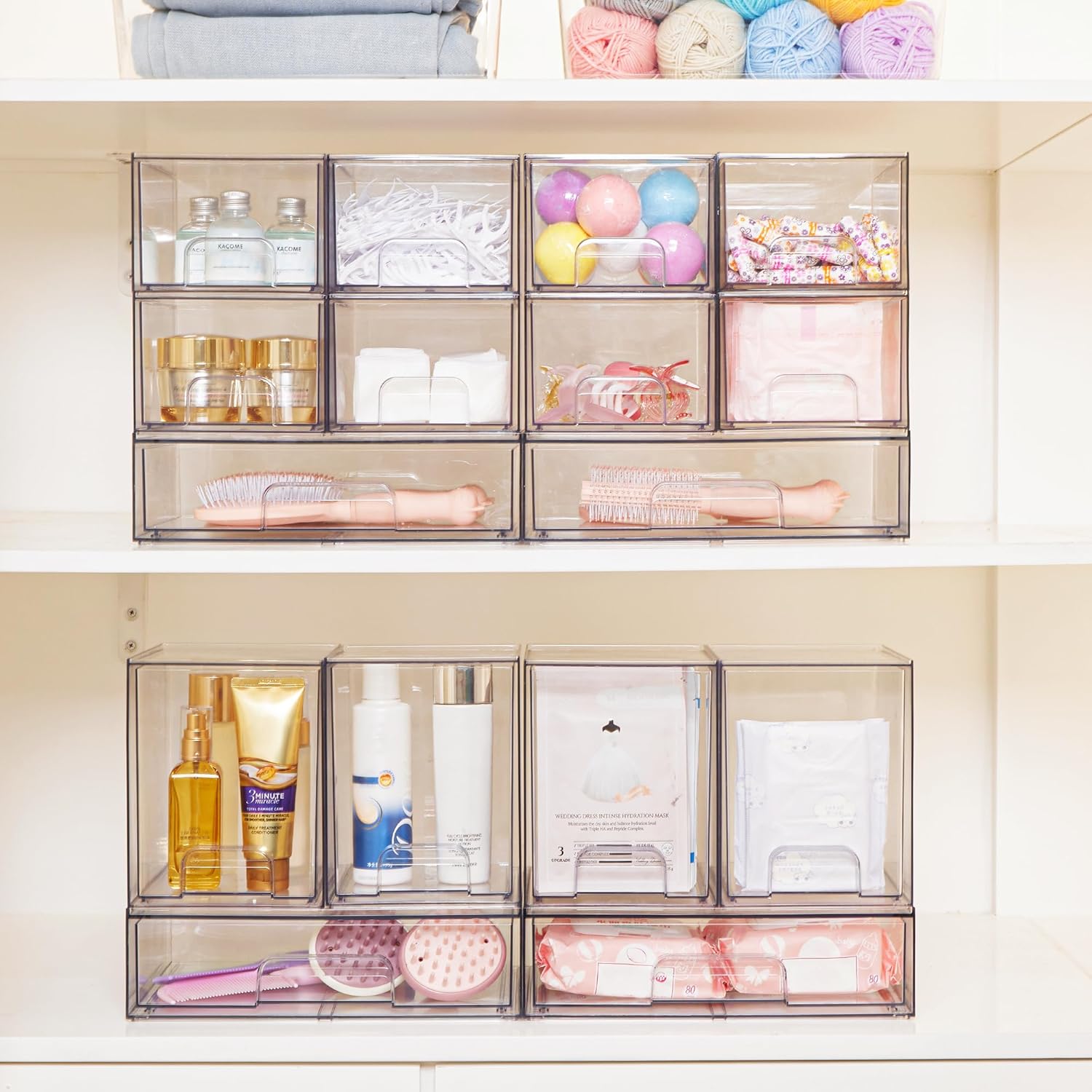 Vtopmart 3 Pack Stackable Clear Plastic Drawer Organizer, Makeup Organizers and Storage for Eyeshadow Palettes, Cosmetics, Beauty Supplies, Ideal for Vanity, Desk, Office, Bathroom Organization - PuriLite