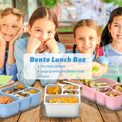 Large Capacity Bento Box for Adults, 4-Piece Set – Stackable Lunch Box with 4 Compartments, Microwave & Dishwasher Safe, Reusable Meal Prep Containers, Snack Containers for Kids & Adults (4 Colors) - PuriLite