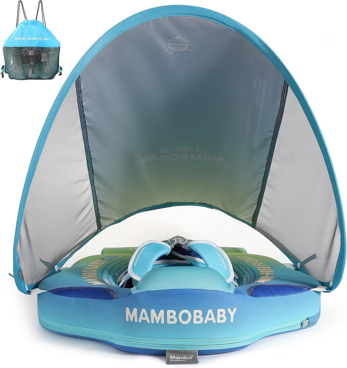 Mambobaby Baby Swim Float with Canopy, Non-Inflatable Solid Baby Float, Upgrade Soft Skin-Friendly Material Infant Swim Float - PuriLite