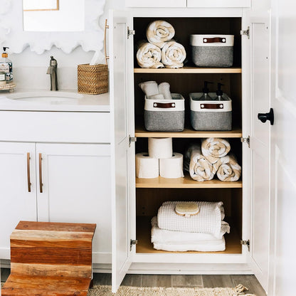 OrganiHaus Large Fabric Storage Baskets for Shelves 3 Pack, 15x11in Closet Storage Bins for Shelves, Cloth Baskets, Fabric Storage Cubes, Linen Closet Organizers, Fabric Basket, White Basket - PuriLite