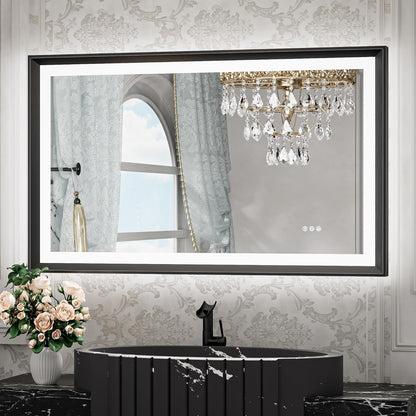 TETOTE 28x36 LED Mirror for Bathroom Black Metal Frame Frontlit & Backlit Lighted Vanity Mirror Baroque Gothic Anti Fog Stepless Dimmable White/Warm/Natural,Wall Mounted(Horizontal/Vertical) - PuriLite