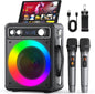 Karaoke Machine, Portable Bluetooth Speaker with 2 Wireless Microphones, PA System for Adults Kids with LED Lights, Supports REC/FM/AUX/USB/TF for Home Party - PuriLite