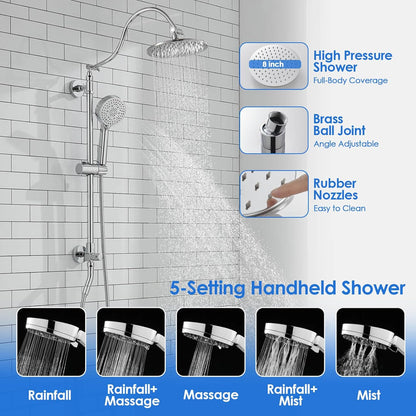 ROVOGO Retrofit Shower System with 7" RainShower, 5-Setting Handheld, 22" Slide Bar with 3-Way Rotary Diverter, Exposed Pipe Shower Column Kit 304 Stainless Steel, Chrome (NOT Include Mixer Valve) - PuriLite