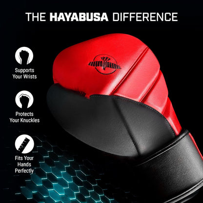 Hayabusa T3 Boxing Gloves for Men and Women Wrist and Knuckle Protection, Dual-X Hook and Loop Closure, Splinted Wrist Support, 5 Layer Foam Knuckle Padding - PuriLite