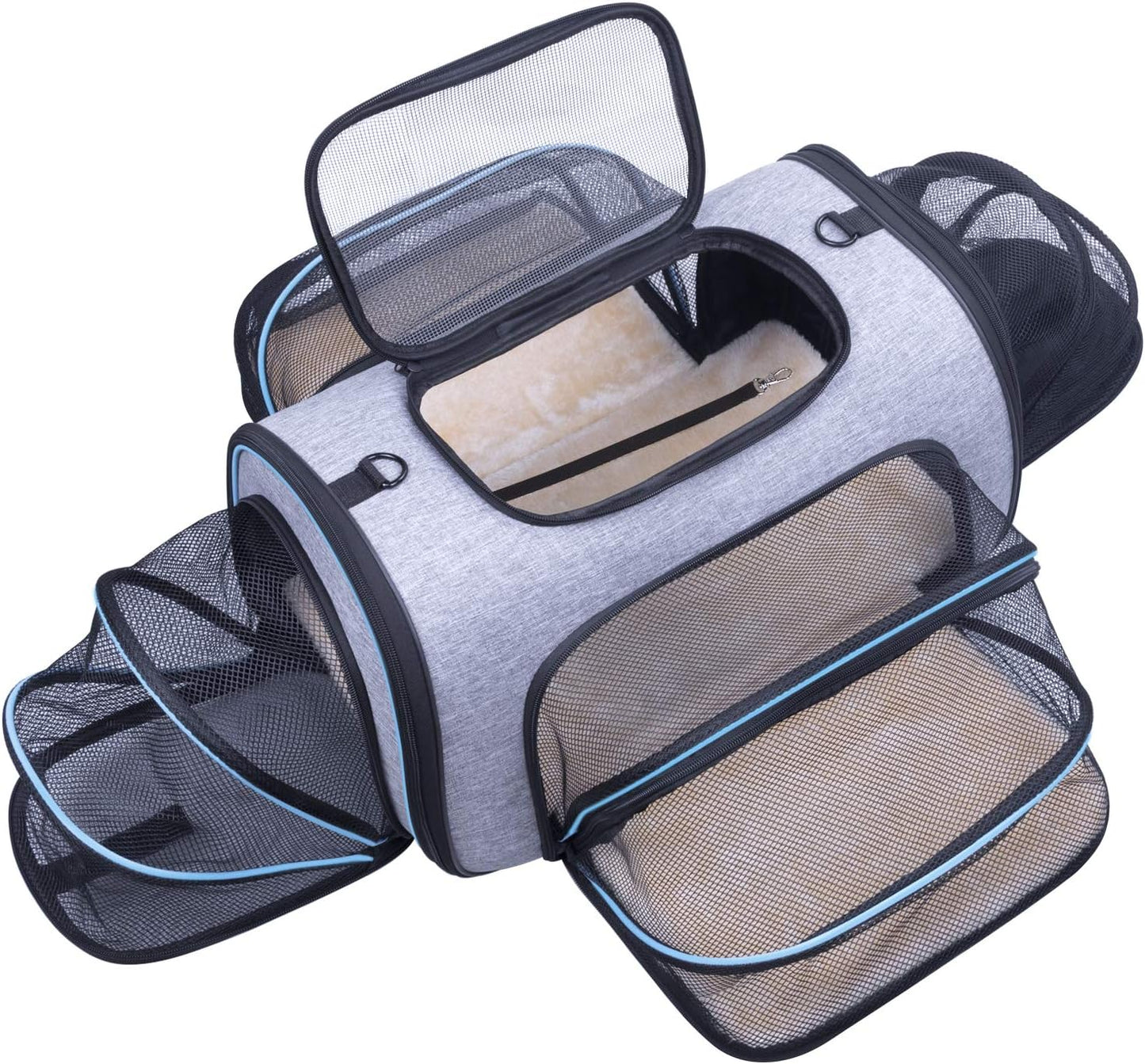 Siivton Cat Carrier,4 Sided Expandable Pet Carrier for Travel,Collapsible Soft-Sided Carriers with Removable Fleece Pad and Shoulder Straps,Airline Approved(17.5"x 11"x 11") - PuriLite