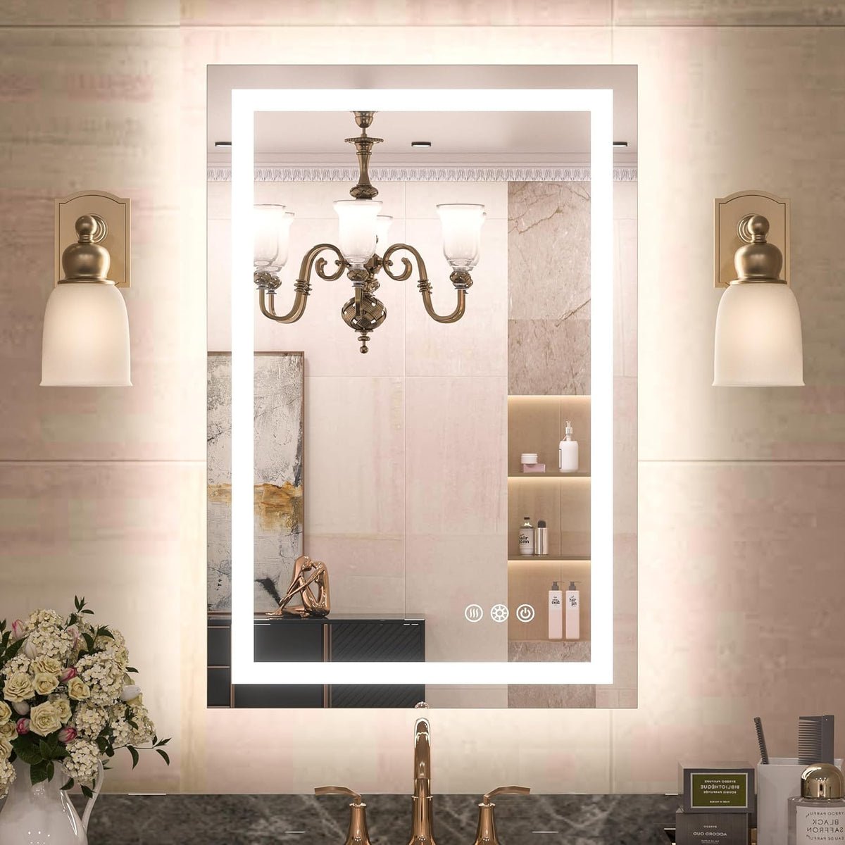 TETOTE LED Bathroom Mirror 20x28 Frontlit & Backlit Lighted Vanity Mirror Anti Fog Stepless Dimmable 3 Colors White/Warm/Natural,Double Lights,Wall-Mounted(Horizontal/Vertical) - PuriLite