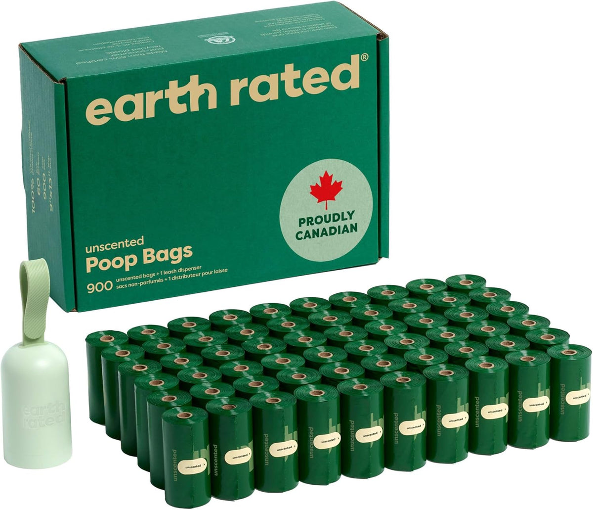 Earth Rated (A Canadian Company), Dog Poop Bag Holder with Dog Poop Bags, Durable and Guaranteed Leakproof, Unscented, 1 Dispenser and 15 Bags - PuriLite