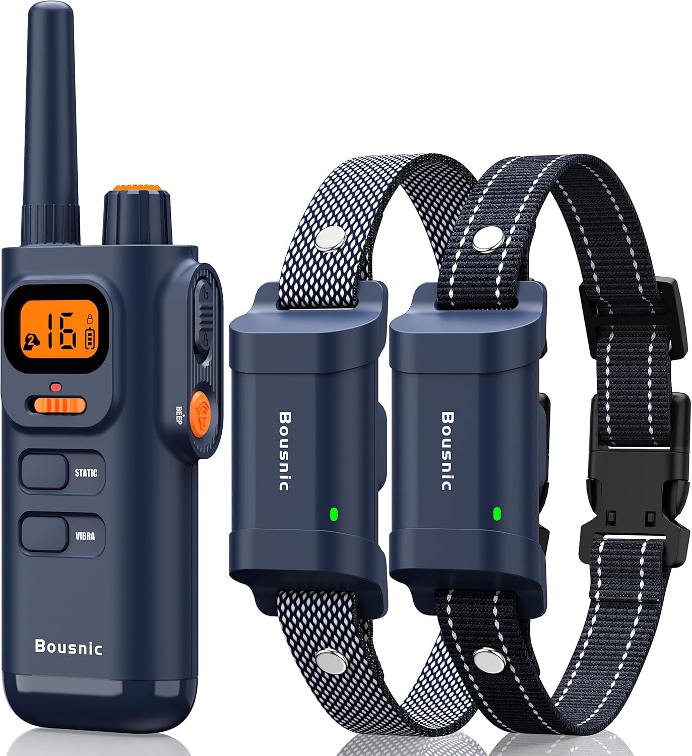 Bousnic Dog Training Collar with Remote - 4000ft Waterproof Dog Shock Collars 2 Dogs for Large Medium Small Dogs Rechargeable E Collars for Dogs Training with Beep Vibration Humane Shock(1-16) Mode - PuriLite