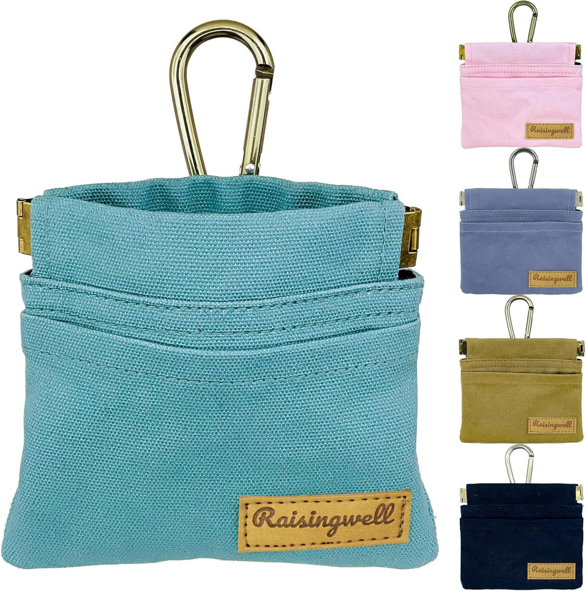 Raisingwell Dog Treat Pouch, Black Pocket Sized Pet Training Pouch, Cotton Fabric, Hand Free Dog Walking Bag with Carabiner, Self-Closing Pet Feed Snack Reward, for Pet Puppy Travel or Outdoor Use - PuriLite