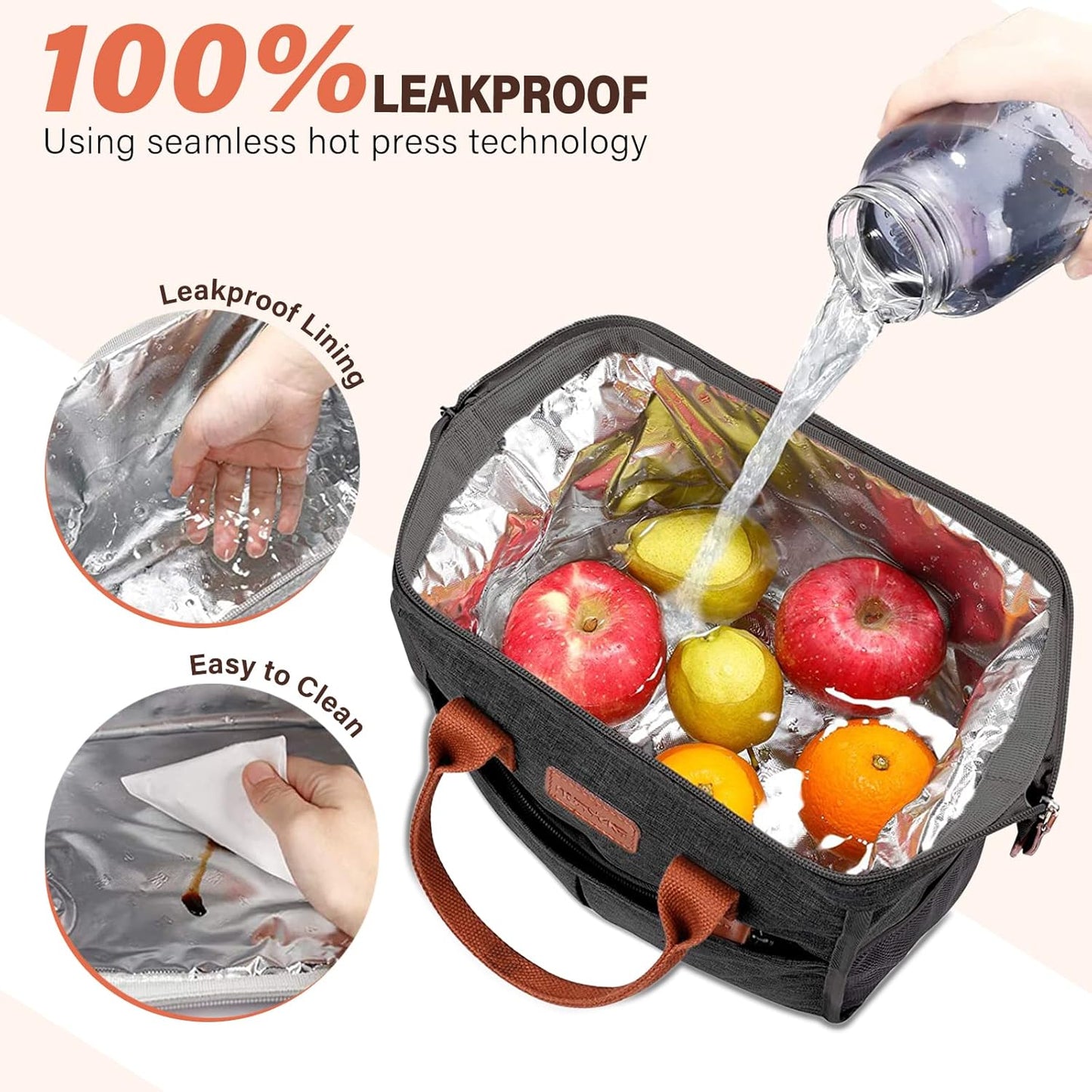 Lunch Bag for Women & Men, Insulated Lunch Box Cooler Tote Bags, Adult Reusable Lunch Boxes with Water Resistant for Work, Travel and Picnic (Grey) - PuriLite