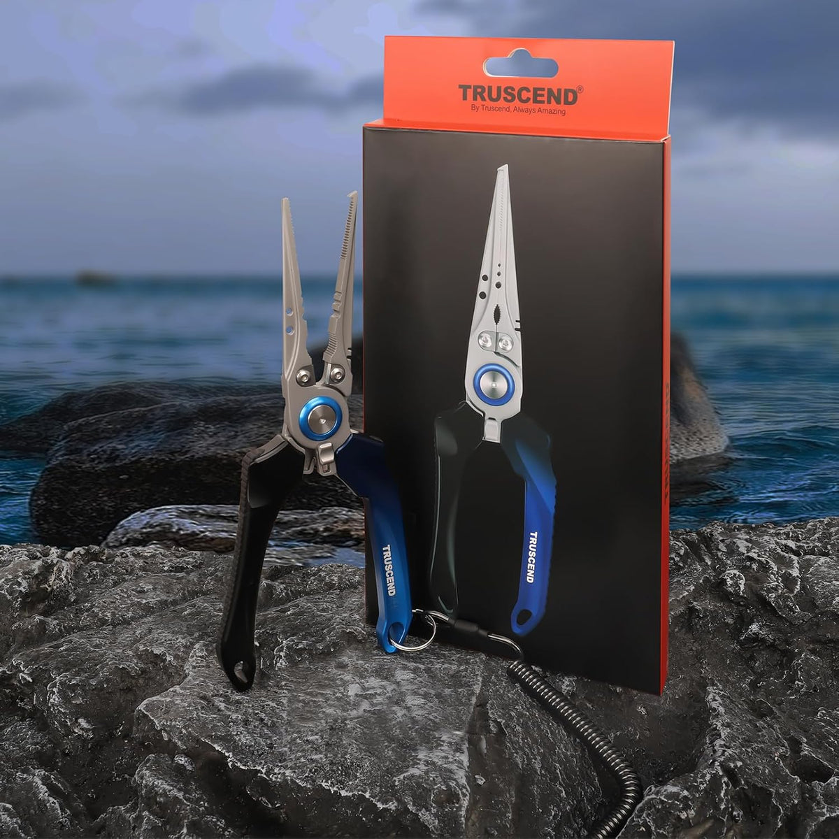 TRUSCEND Lockable Handy Fishing Pliers with Innovative Ergonomic Handle, Saltwater Corrosion Resistant Teflon Coated Fishing Tool, Multi-Function Fishing Gear with Mo-V Cutter, Amazing Fishing Gift - PuriLite