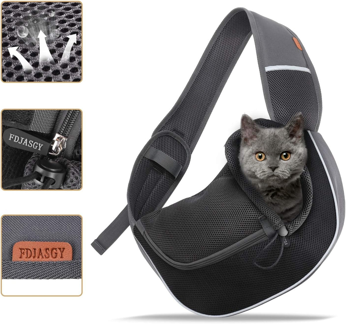 FDJASGY Pet Sling Carrier for Small Dogs Cats,Breathable Mesh Travelling Hand Free Puppy Backpack with Pouch and Adjustable Strap Carrier Grey - PuriLite
