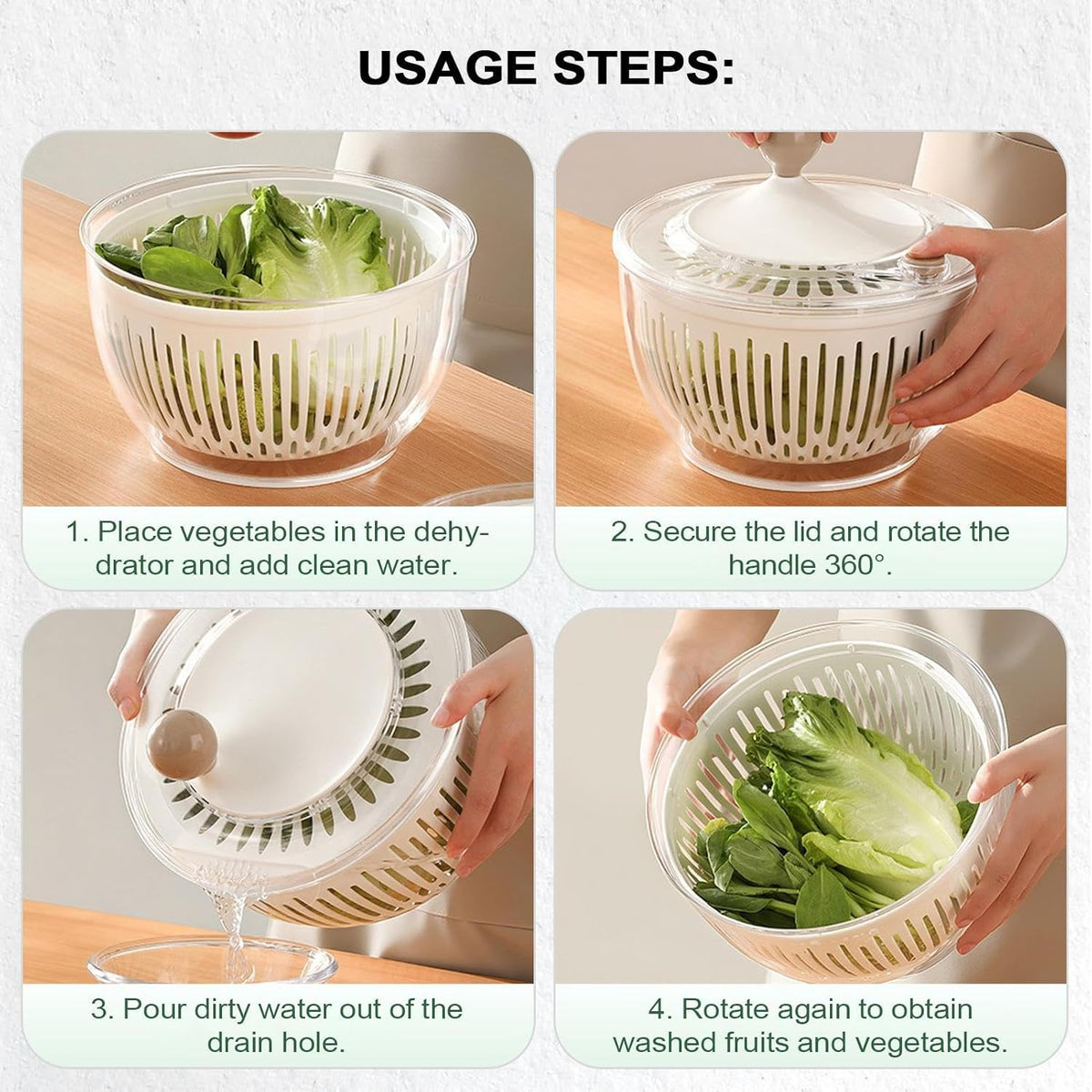 Small Salad Spinner – 4.5 L Vegetable Centrifuge – Non-Slip Base Easy Cleaning Container Storage for Vegetables in Refrigerator - PuriLite