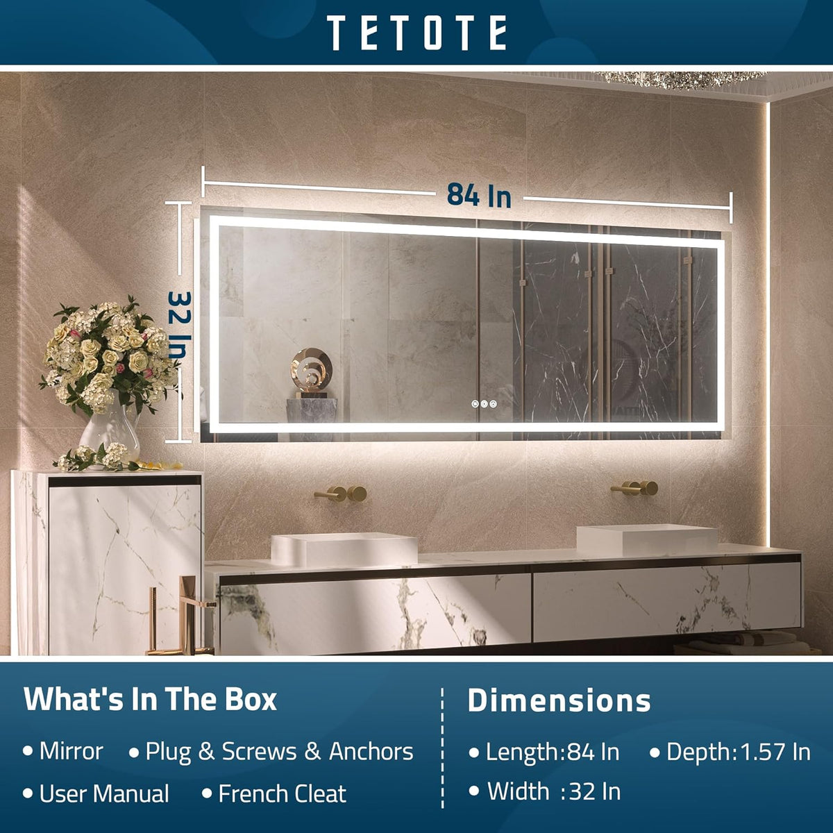 TETOTE 28 Inch Round LED Bathroom Vanity Mirror, Anti-Fog Dimmable Lights IP54 Waterproof Circle Makeup Wall Mounted Mirror - PuriLite