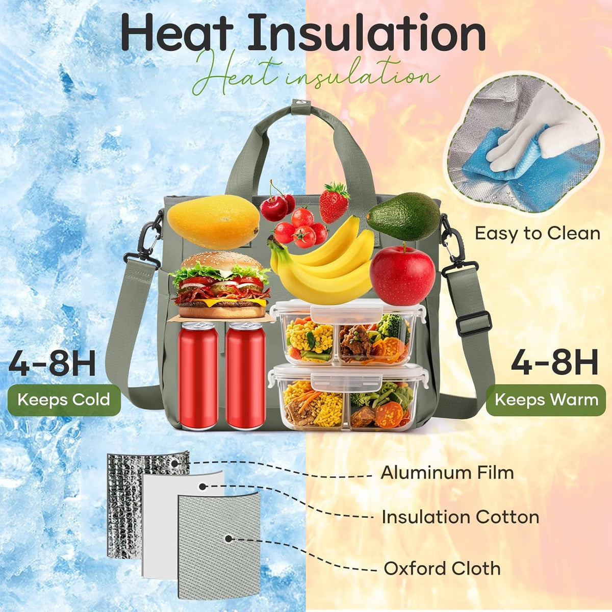 Lunch Bag Insulated Lunch Box Leakproof Lunch Tote Bags for Women Men,Portable Thermal Cooler Bag Lunch Containers with Shoulder Strap for Work, Family, Picnic, School, Outdoor,BBQ C2-Pinkpurple - PuriLite