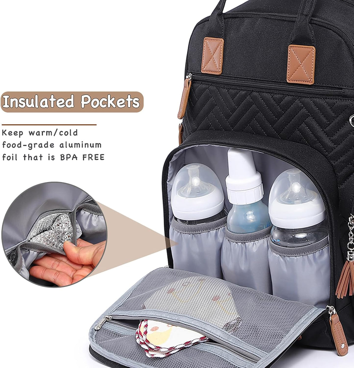 Diaper Bag Backpack, iniuniu Large Baby Bags with Diaper Pouch, Washable Changing Pad, Pacifier Case and Stroller Straps - PuriLite