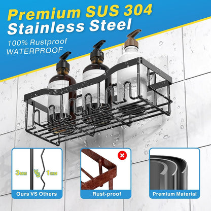 EUDELE 5-Pack Rustproof Stainless Steel Shower Caddy – No Drill Adhesive Bathroom Organizer with Large Capacity, Spacious Shower Shelves for Inside Shower, Kitchen & Home Decor Storage - PuriLite